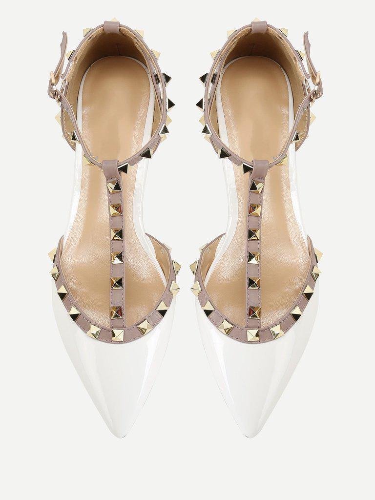T-strap Studded Ballet Flats-shoes-Des Mess