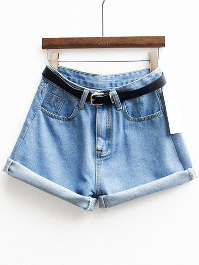 Cuffed Denim Shorts With Belt-bottom-Des Mess