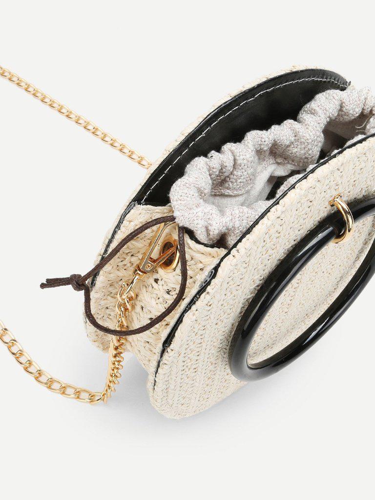 Ring Detail Straw Round Chain Bag-accessories-Des Mess