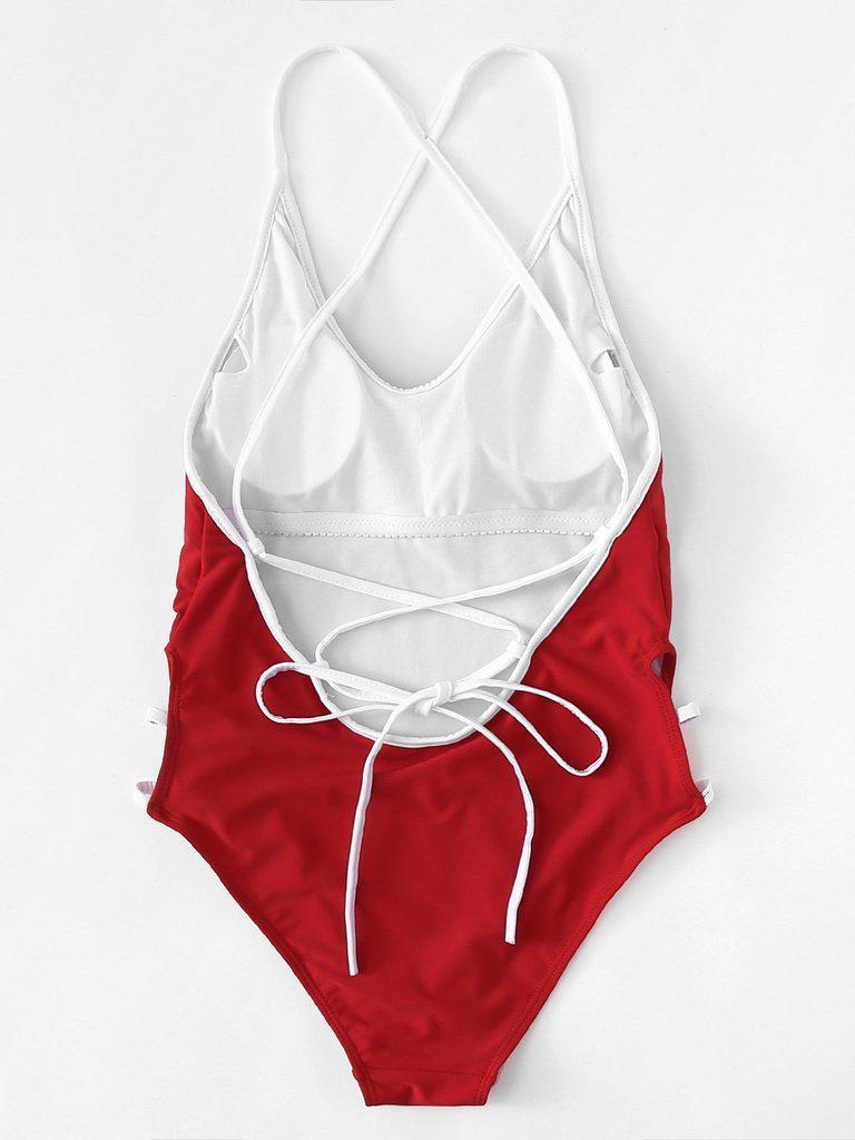 Lace Up Low Back Swimsuit-swimwear-Des Mess