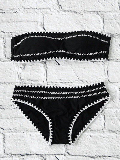 Crochet Trim Bandeau Bikini Set-swimwear-Des Mess