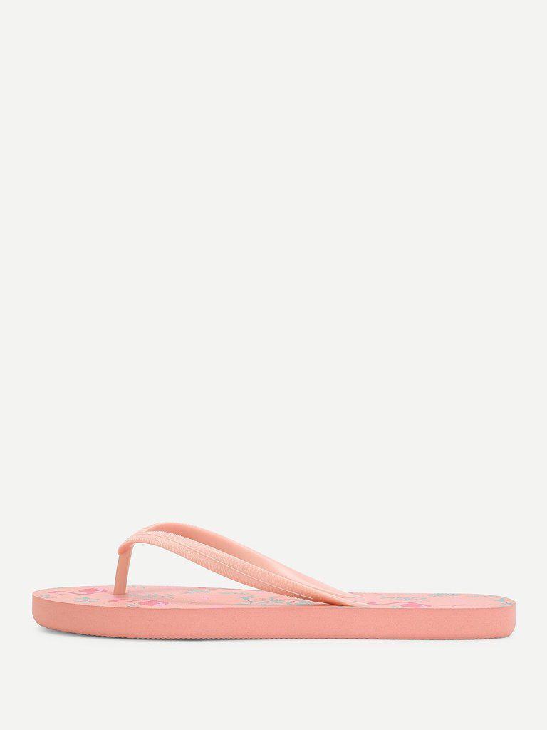 Flamingo Print Flat Slippers-shoes-Des Mess
