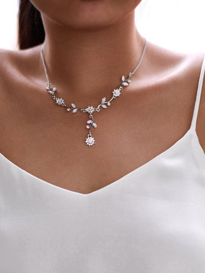 Rhinestone Flower Design Pendant Necklace-jewelry-Des Mess