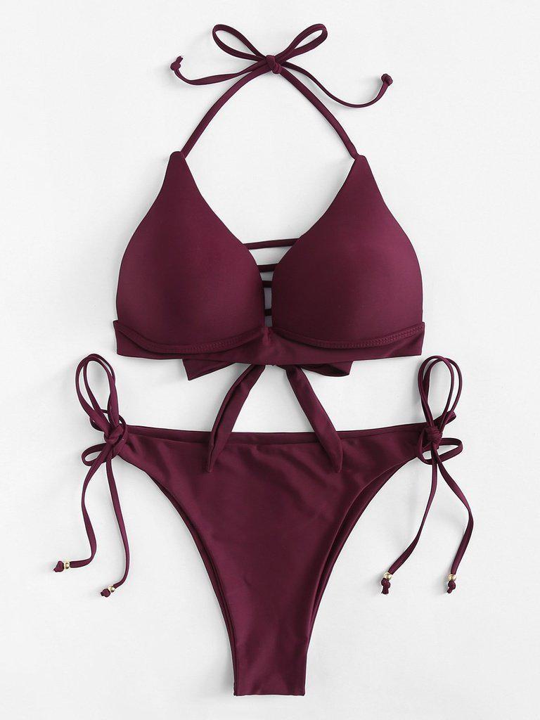 Self Tie Halterneck Strappy Bikini Set-swimwear-Des Mess