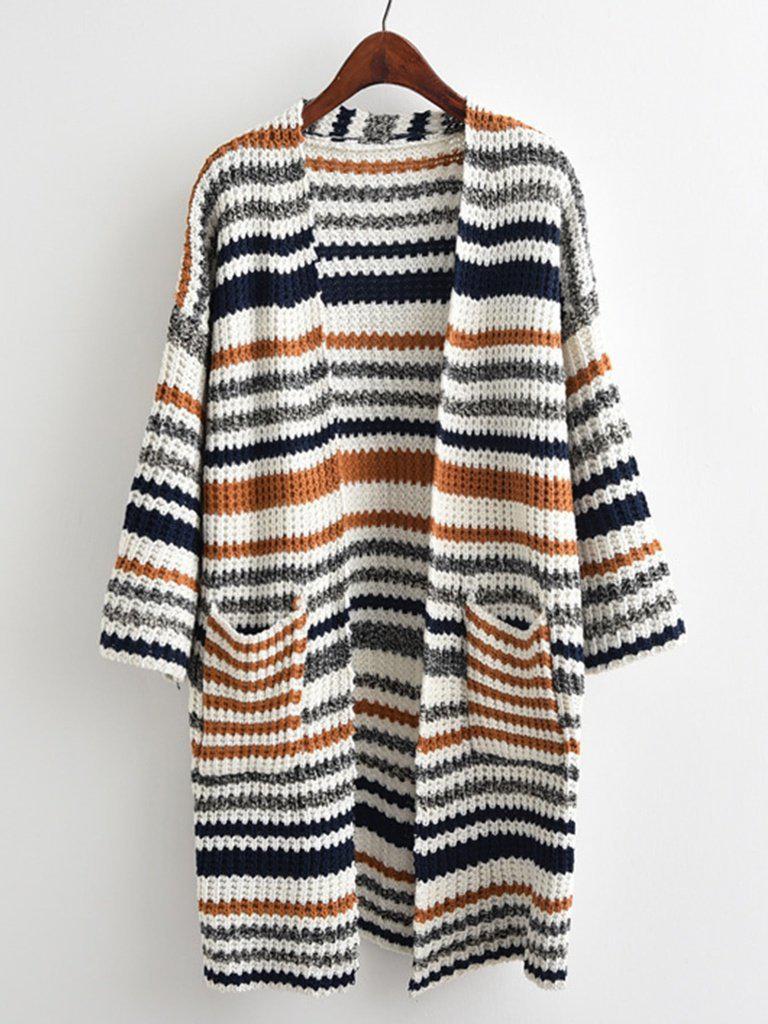 Striped Textured Knit Longline Cardigan Sweater-outerwear-Des Mess
