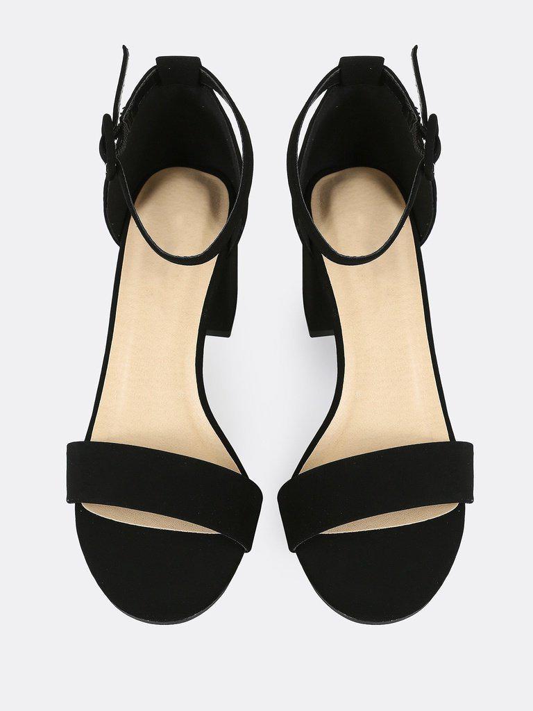 Single Band Ankle Strap Chunky Low Heels BLACK-shoes-Des Mess