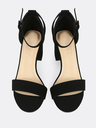 Single Band Ankle Strap Chunky Low Heels BLACK-shoes-Des Mess