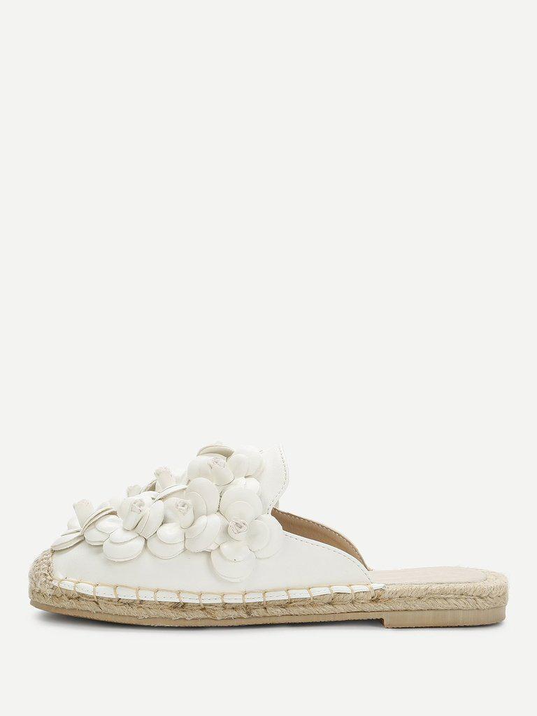 Floral Appliqued Cap Toe Flats-shoes-Des Mess