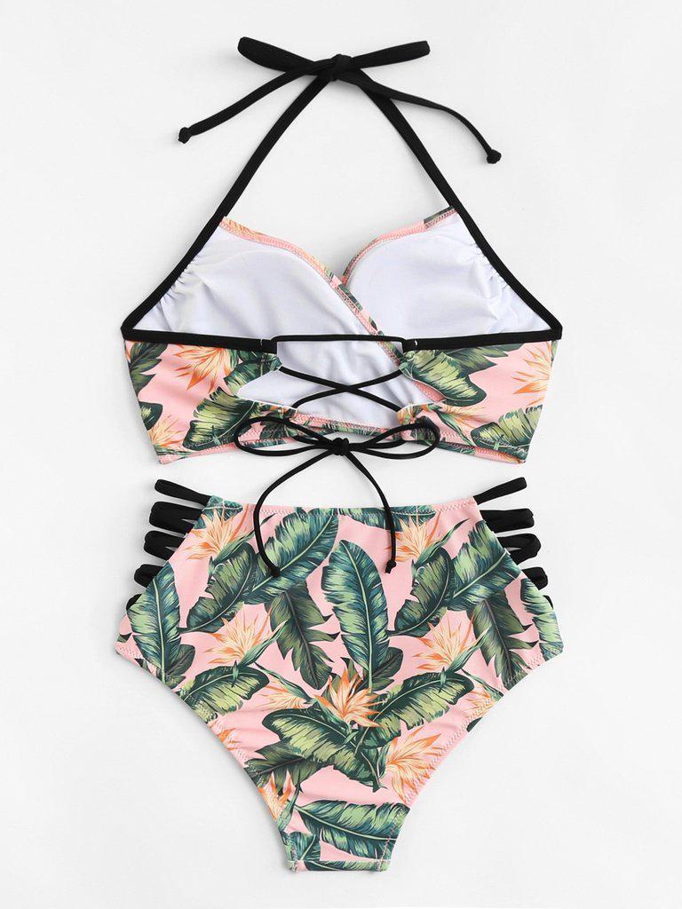 Cut Out Side Lace Up Back Bikini Set-swimwear-Des Mess