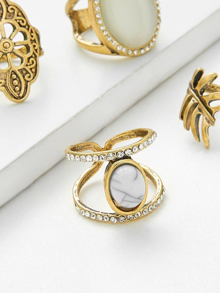 Flower & Geometric Design Ring Set-jewelry-Des Mess