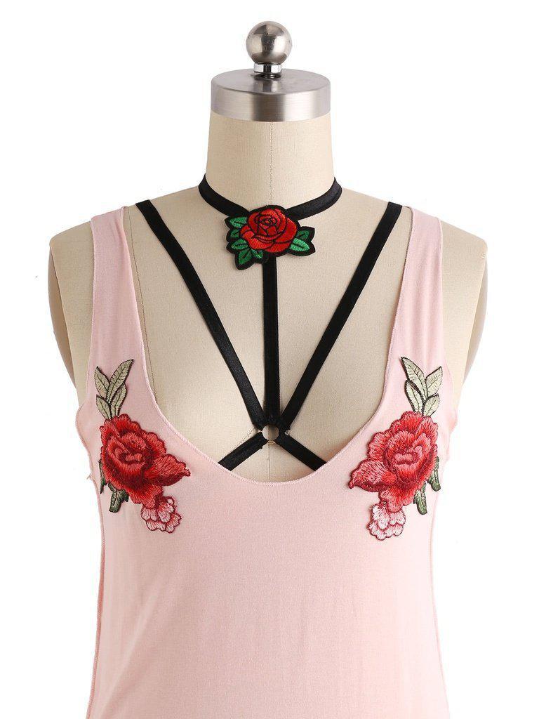 Rose Embroidery Halter Body Harness-jewelry-Des Mess