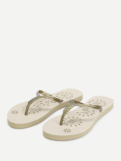 Woven Detail PVC Flip Flops-shoes-Des Mess