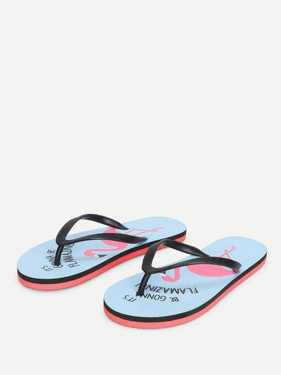 Flamingo Print Flip Flops-shoes-Des Mess