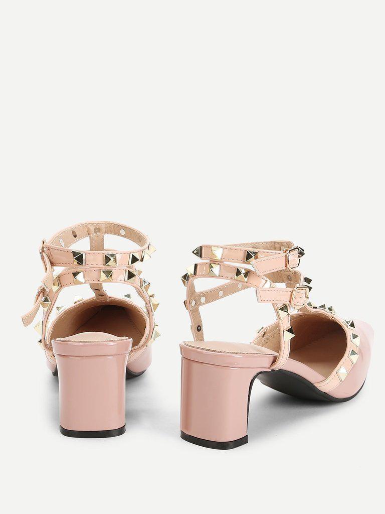Rivet Detail Gladiator Chunky Heels-shoes-Des Mess