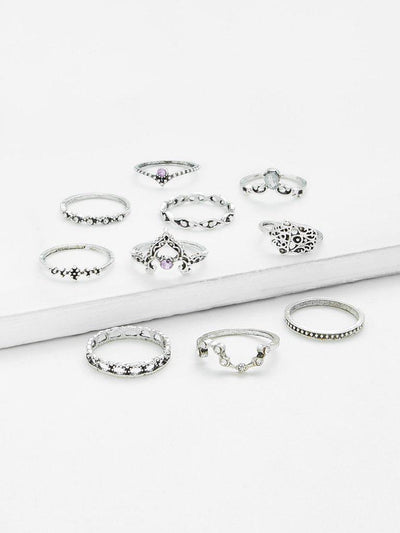 Crown & Hollow Design Ring Set 10Pcs-jewelry-Des Mess