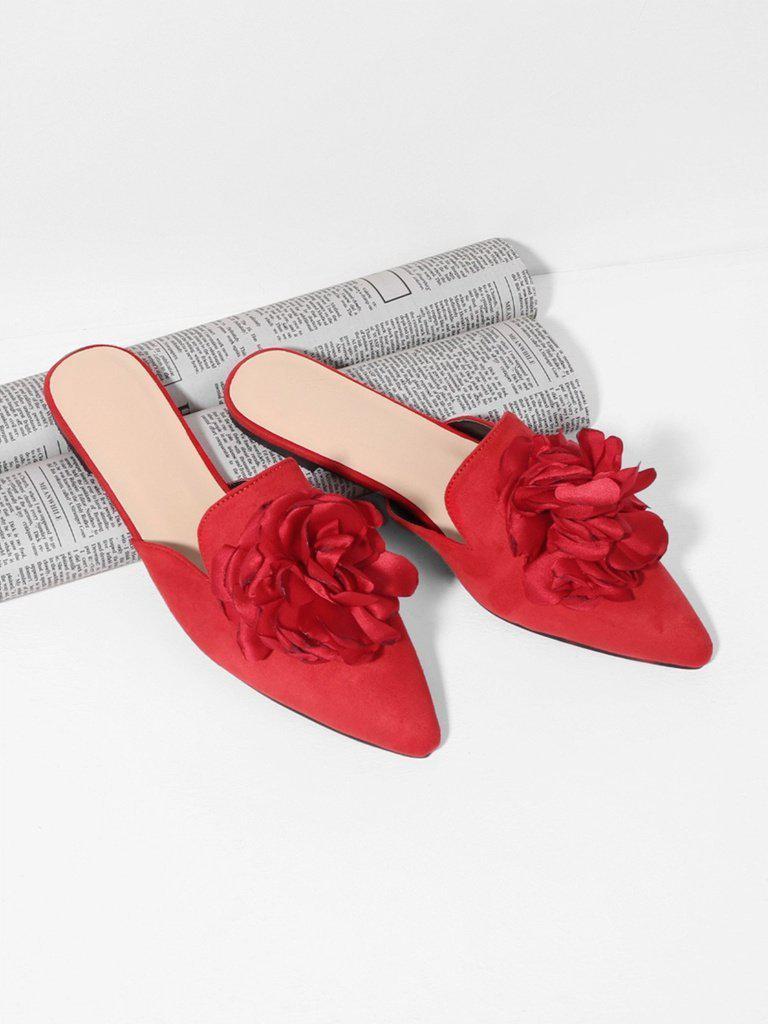 Flower Applique Flat Mules-shoes-Des Mess
