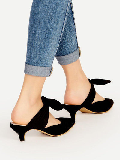 Black Point Toe Bow Tie Heeled Mules-shoes-Des Mess
