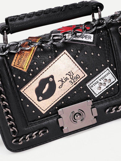 Patch Decorated Chain Crossbody Bag-accessories-Des Mess