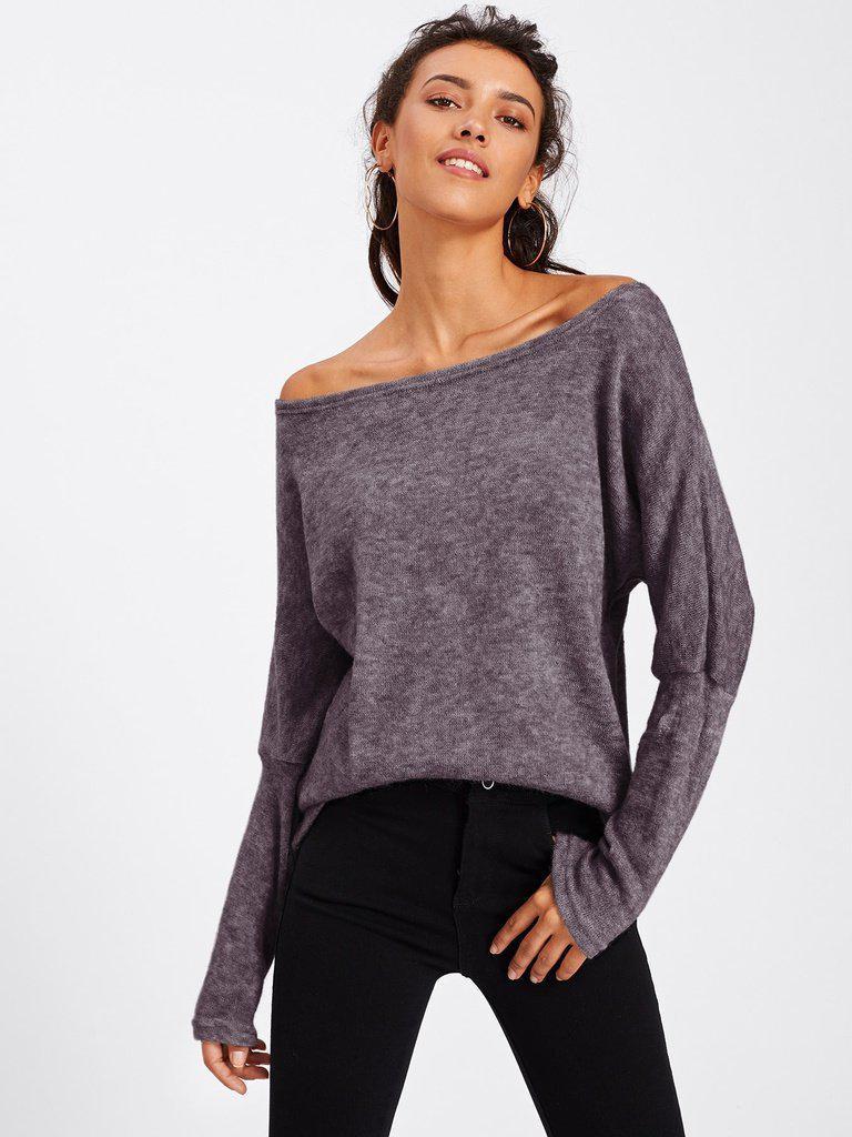Asymmetric Shoulder Batwing Sleeve Sweater-outerwear-Des Mess