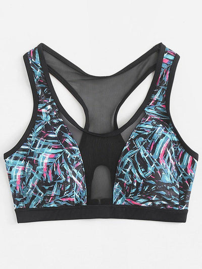 Mesh Insert Jungle Print Sports Bra-sportswear-Des Mess