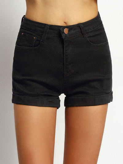 Pockets Rolled Hem Denim Shorts-bottom-Des Mess