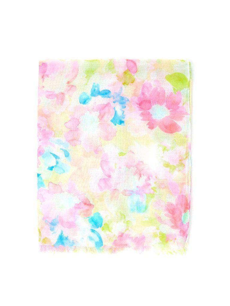 Flower Print Frayed Trim Scarf-accessories-Des Mess