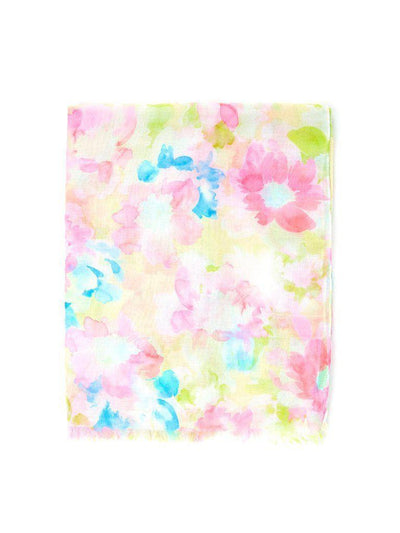 Flower Print Frayed Trim Scarf-accessories-Des Mess