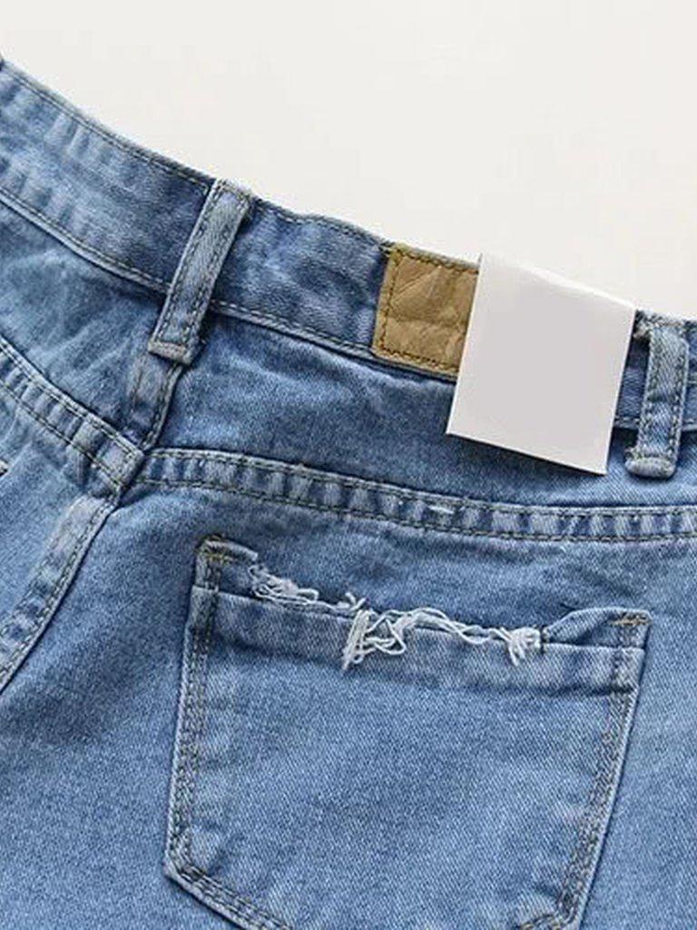 Blue Raw Hem Denim Shorts-bottom-Des Mess
