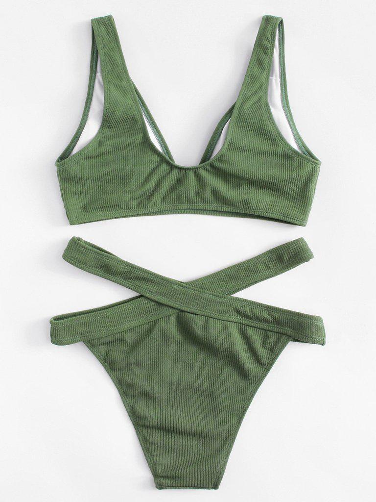 Crisscross Waist Ribbed Bikini Set-swimwear-Des Mess