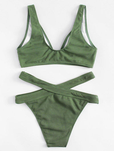 Crisscross Waist Ribbed Bikini Set-swimwear-Des Mess