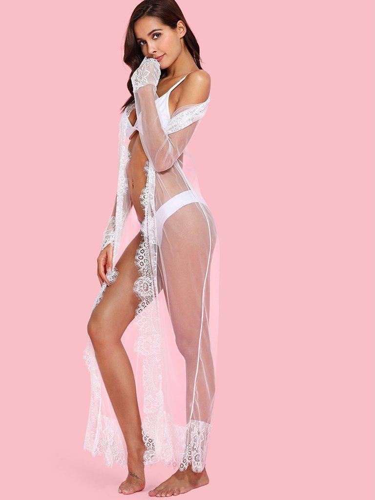 Eyelash Lace Hem Robe-loungewear-Des Mess