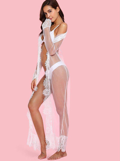 Eyelash Lace Hem Robe-loungewear-Des Mess