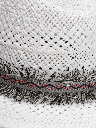 Frayed Band Straw Fedora Hat-accessories-Des Mess