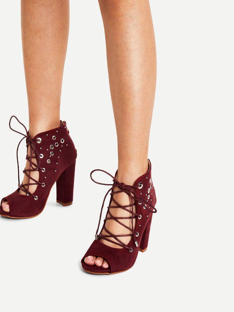 Grommet Detail Lace Up Ankle Boots-shoes-Des Mess