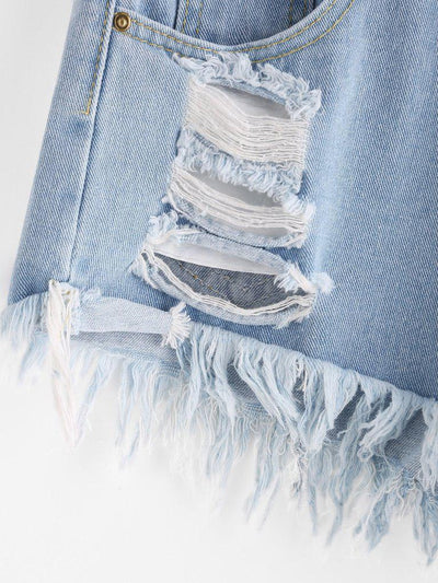 Destroyed Fray Hem Denim Shorts-bottom-Des Mess