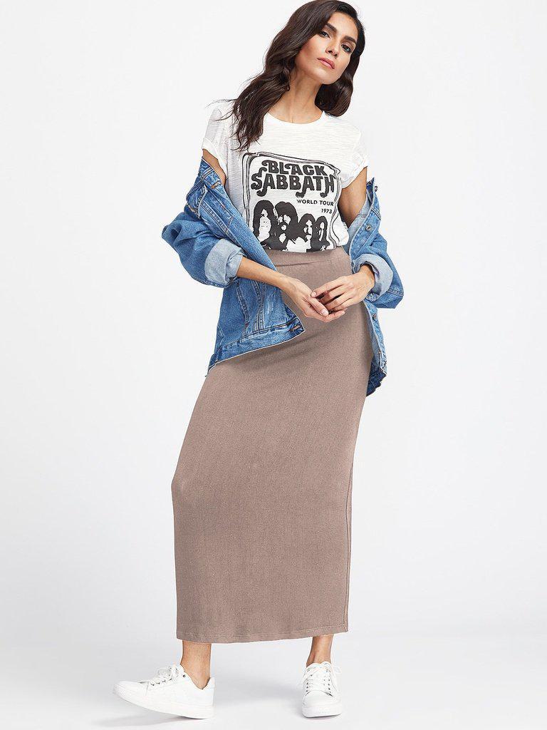 Elastic Waist Longline Jersey Skirt-bottom-Des Mess