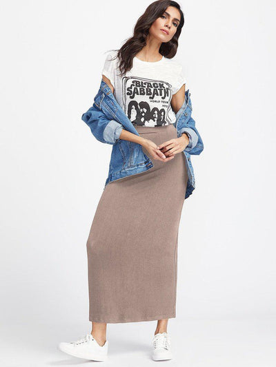 Elastic Waist Longline Jersey Skirt-bottom-Des Mess