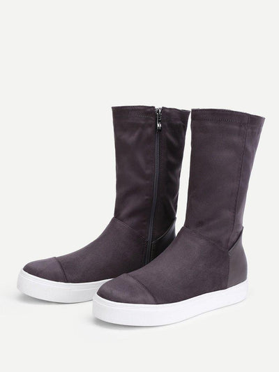 Round Toe Flatform Mid Calf Boots-shoes-Des Mess