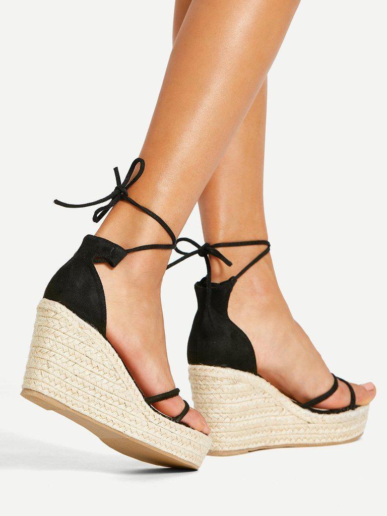 Lace Up Espadrille Wedges-shoes-Des Mess