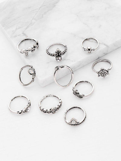 Starfish And Tortoise Design Ring Set 10pcs-jewelry-Des Mess