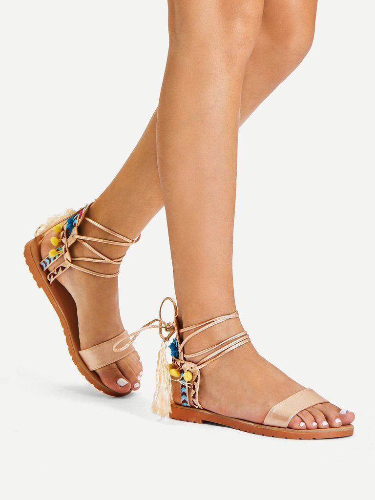 Lace Up Criss Cross Gladiator Sandals-shoes-Des Mess