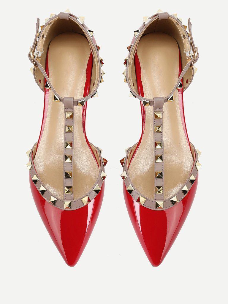 T-strap Studded Ballet Flats-shoes-Des Mess