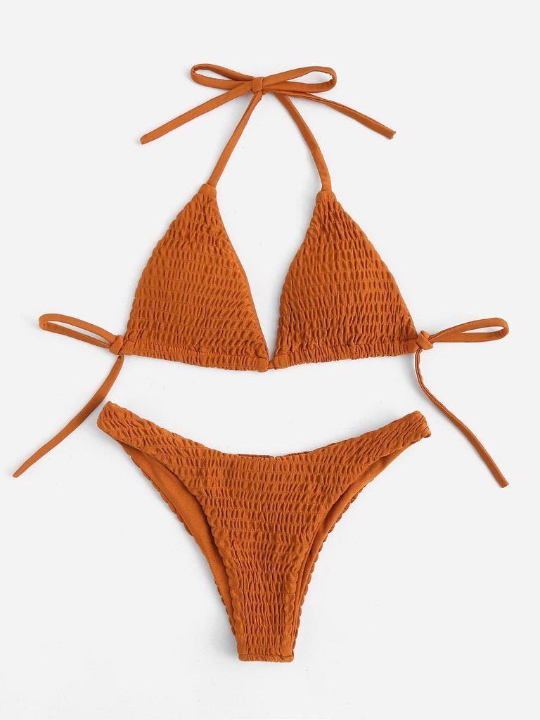 Tie Back Shirred Triangle Bikini Set--Des Mess