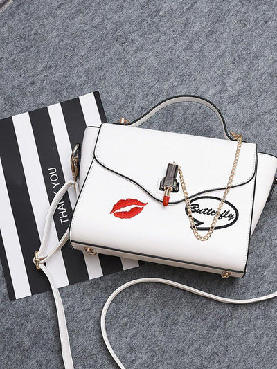 Chain Detail Print Flap Crossbody Bag-accessories-Des Mess