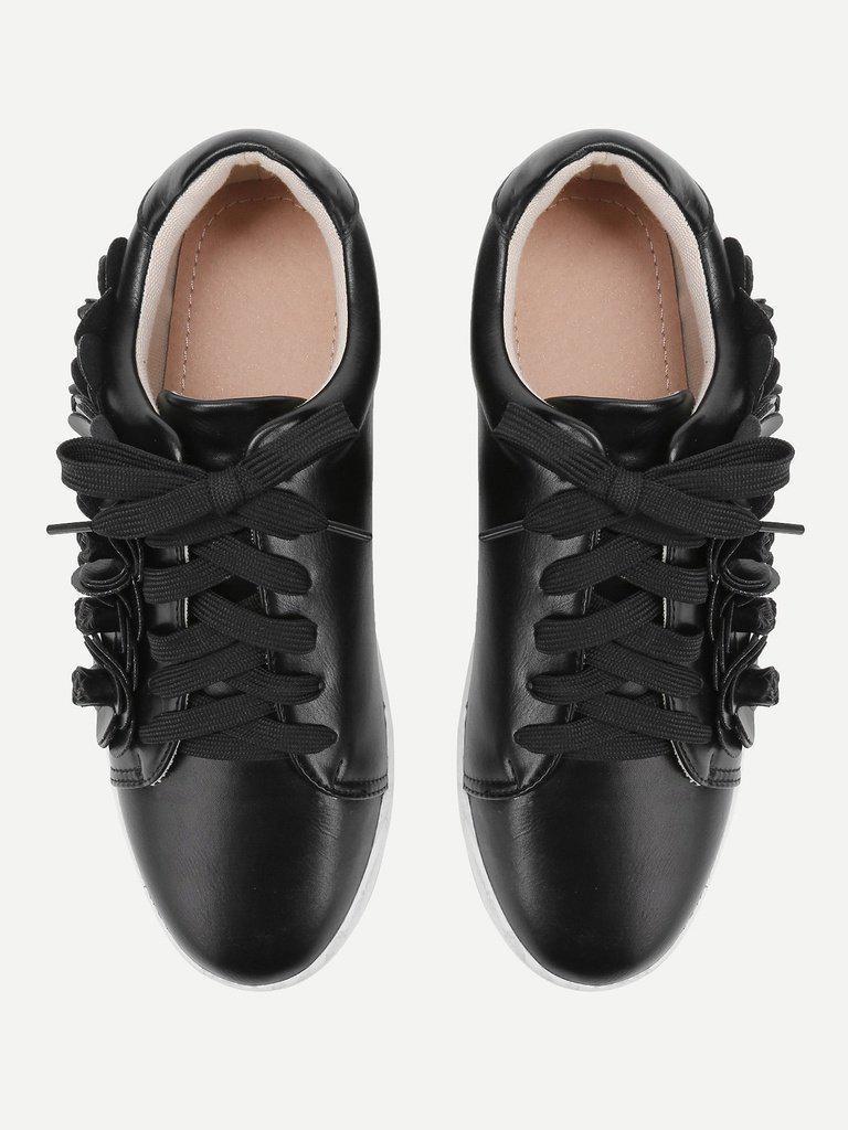 Floral Appliqued Lace Up Sneakers-shoes-Des Mess