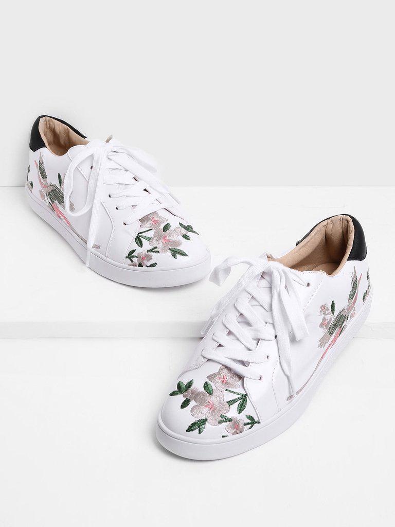 Calico Embroidered Lace Up Sneakers-shoes-Des Mess