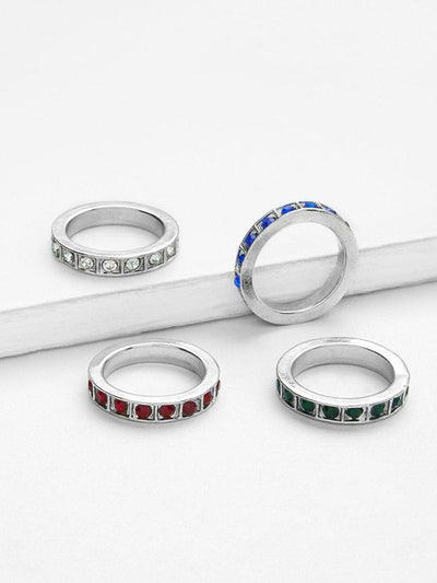 Rhinestone Decorated Ring Set 4pcs-jewelry-Des Mess