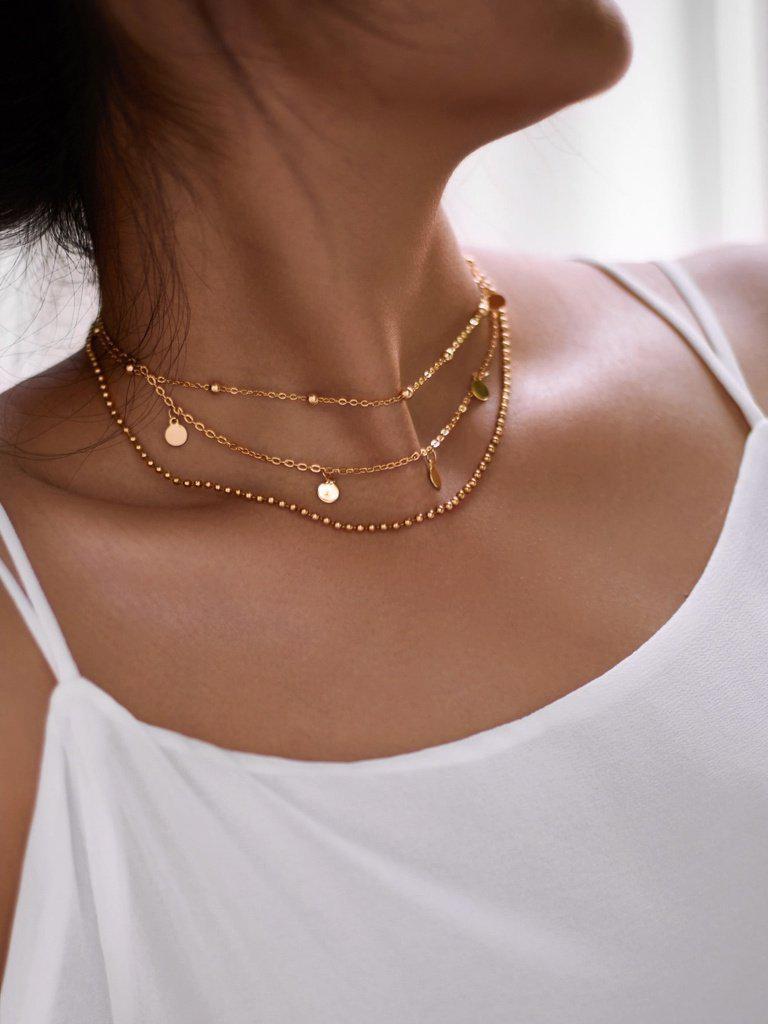 Sequin & Beads Design Layered Chain Necklace-jewelry-Des Mess