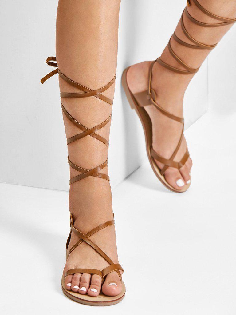 Lace Up Knee High Gladiator Sandal Boots-shoes-Des Mess