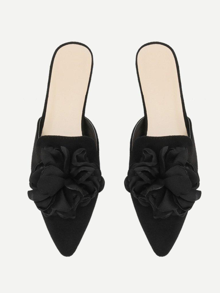 Flower Applique Flat Mules-shoes-Des Mess